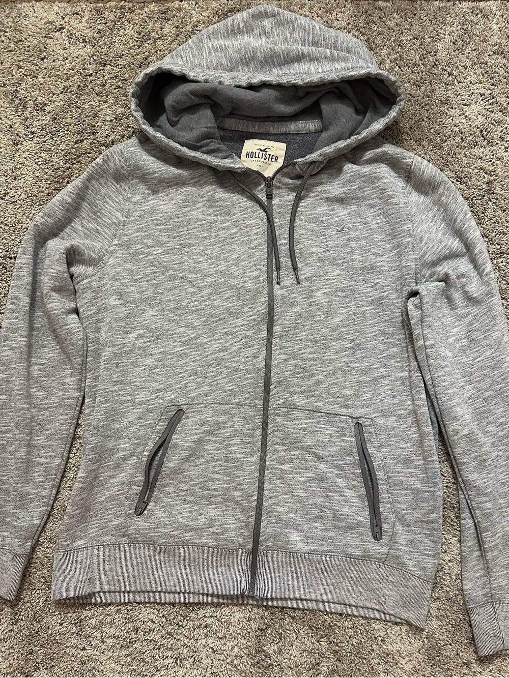 Hollister Men's Heather Gray Full-Zip Hoodie